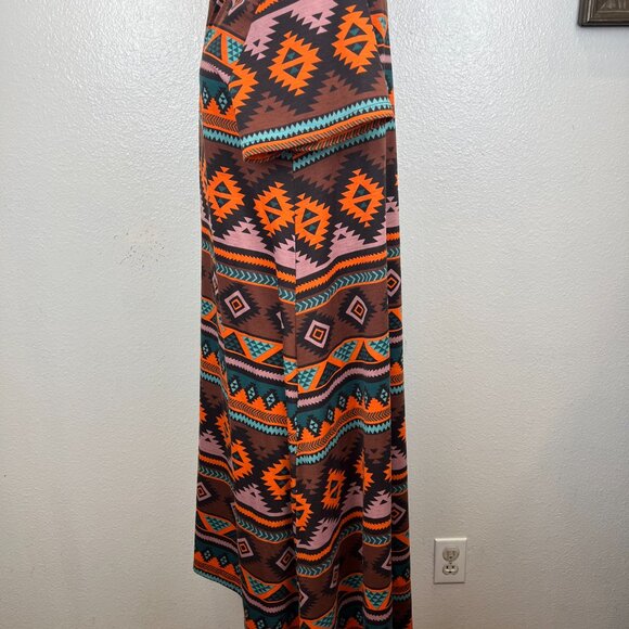 LuLaRoe Carly Orange Teal/Brown Tribal Print Hi-Lo Hem Dress Sz XL - Picture 6 of 8
